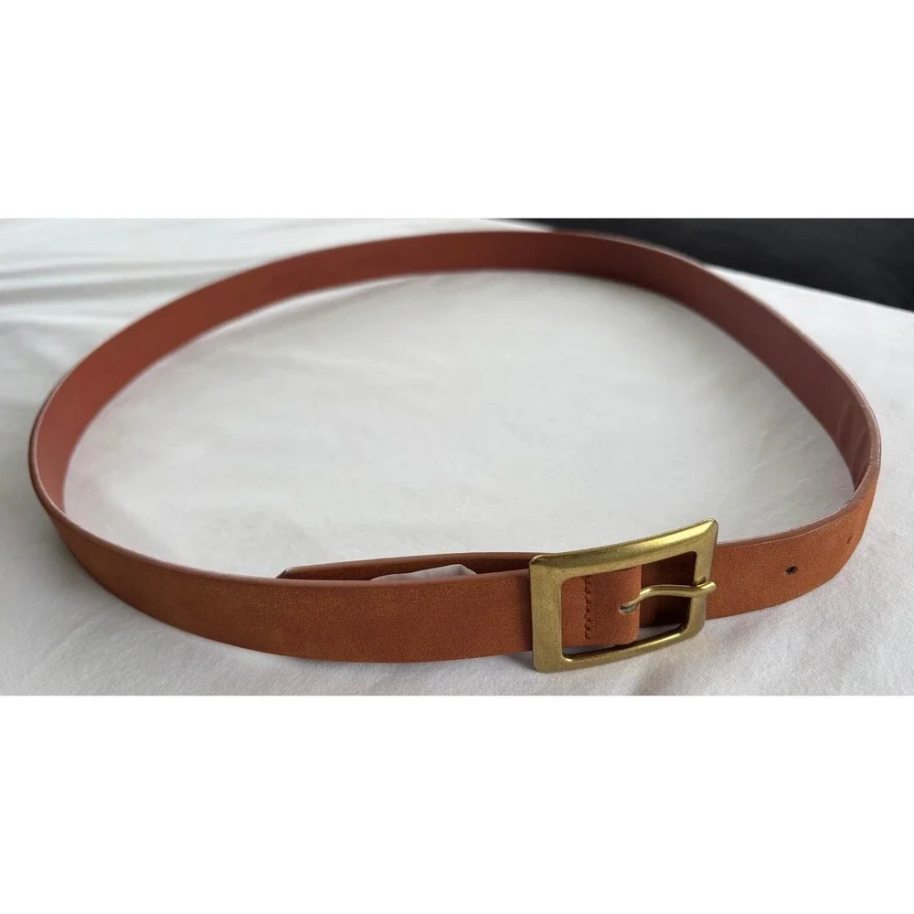 Classic Leather Belt with Gold Buckle